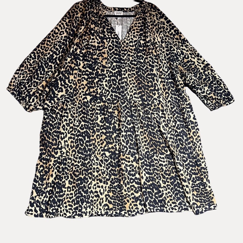 Caralyn Mirand The Drop Women's Plus Size Leopard Print 3/4 Sleeve Tiered Dress